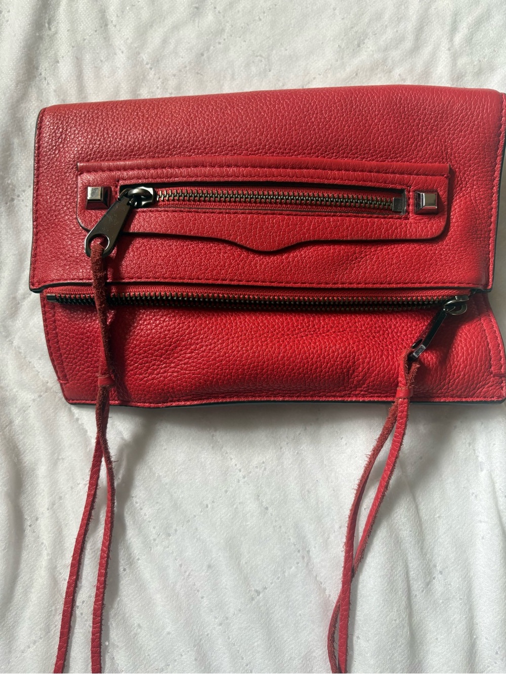 Rebecca Minkoff Pebbled Red Leather Wristlet Clutch with Zip Pockets